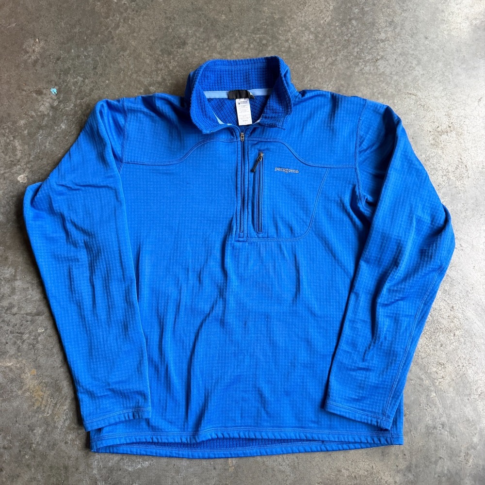 Patagonia R1 Pullover Mens L Royal Blue Polartec Grid Fleece Quarter Zip Jacket